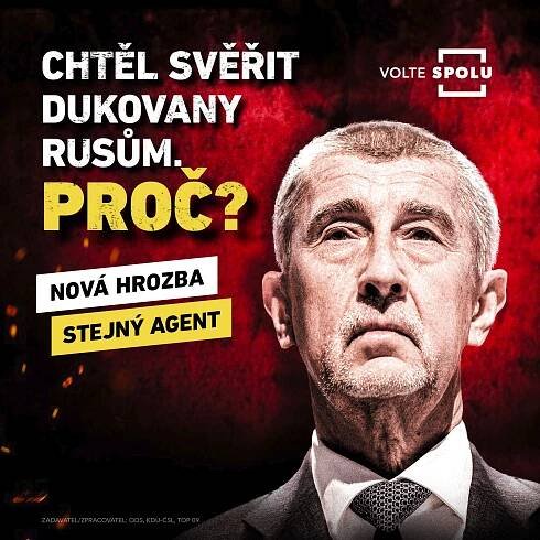 FOTO: Koalice SPOLU dala Babiše na své plakáty, na nichž ho dává do spojitosti s Ruskem.