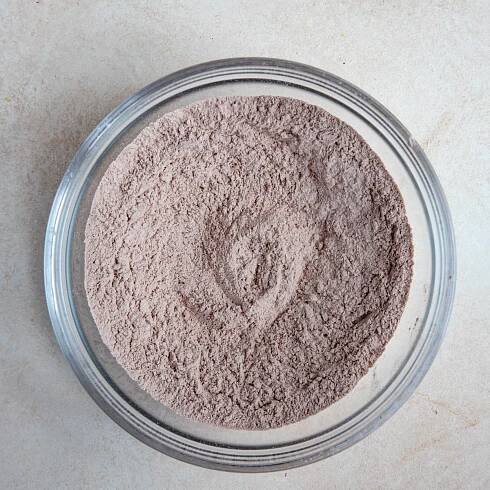 Cake flour, cocoa, baking soda, baking powder and salt whisked together