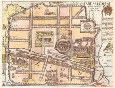 1650, Plnější mapa Jeruzaléma, Izrael, Palestina, Svatá země