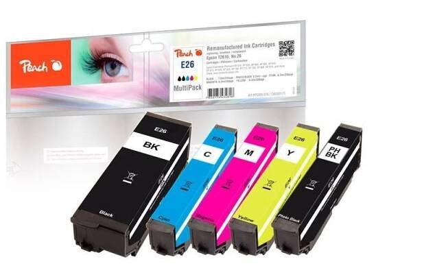 Inkoustová náplň Peach Epson 26, T2616, MultiPack, 1x 7,6, 4x 6,2 ml - CMYK