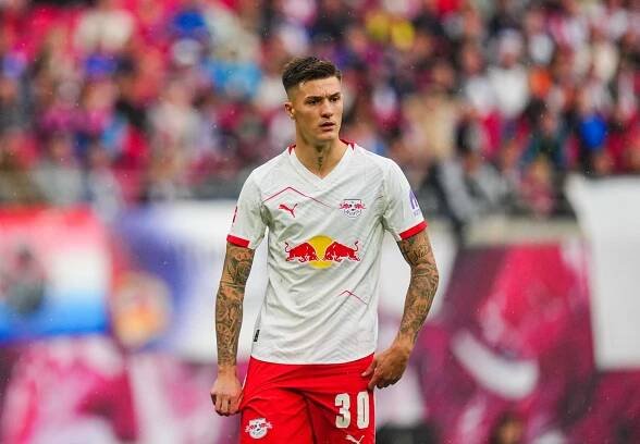 Benjamin Sesko of RB Leipzig during a Bundesliga match.
