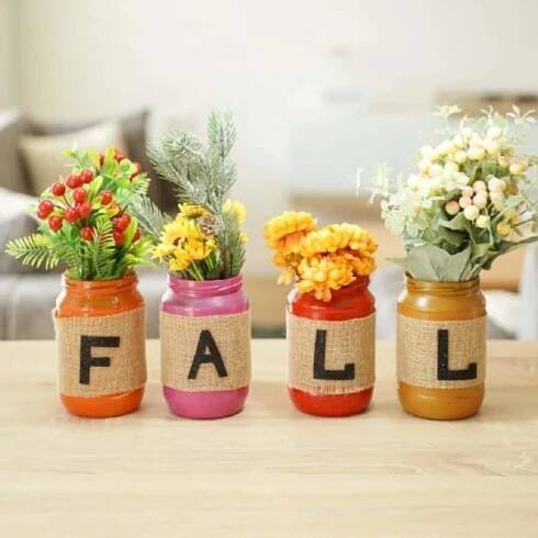 Farmhouse Style Fall Lettered Mason Jar Home Decor