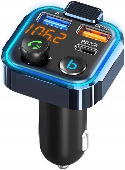 FM TRANSMITTER BLUETOOTH RYCHLÁ NABÍJEČKA QC USB PD