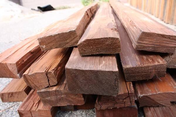 Salvaged Redwood split posts