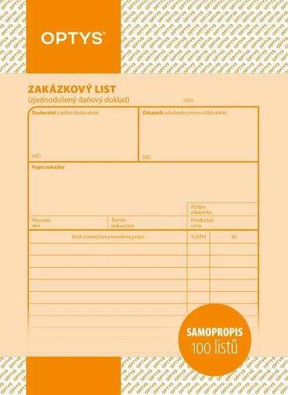 Zakázkový list A5, samopropisovací, 100 listů