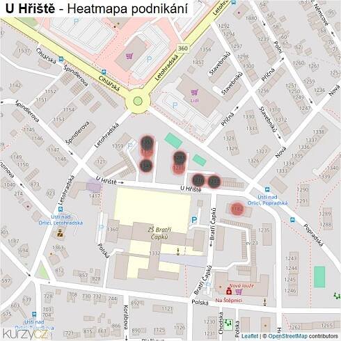 Mapa U Hřiště - Firmy v ulici.
