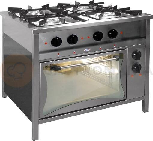Sporák Gastronomický plynový sporák 4 hořáky s elektrickou troubou, 900x900x850 mm, 26,5 kW | EGAZ, TG-425/PKE-1