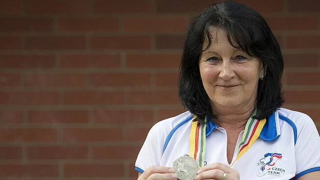 Alena Mejzlíková-Kyselicová.se stříbrnou medailí z olympijských her 1980 v...