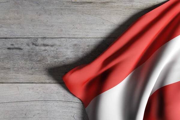 3D vykreslování Rakousko vlajka mávala na dřevěné pozadí — Stock obrázek