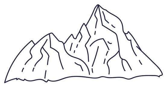 Obrys hor, kopců. Ikona. Příroda, dobrodružství, alpinismus, cestovní ruch — Ilustrace