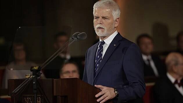 Projev ke státnímu svátku 28. října přednáší ve Vladislavském sále Pražského hradu prezident Petr Pavel. (28. říjen 2024)