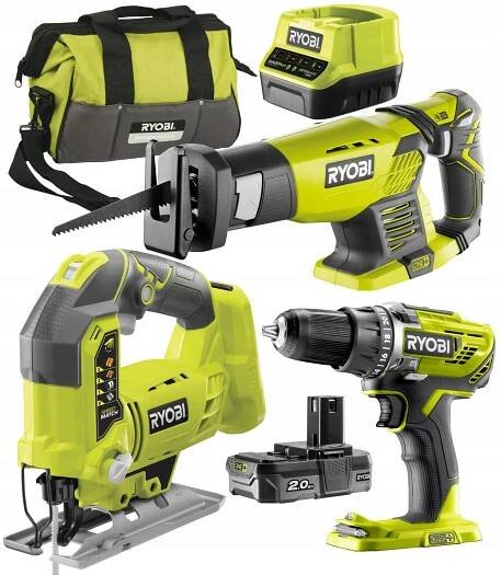 RYOBI SADA 3 NÁSTROJŮ ŠROUBOVÁK PŘÍMOČARÁ PILA +2Ah