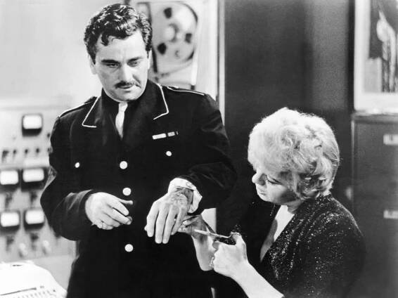 THE BALCONY, from left: Peter Falk, Shelley Winters, 1963