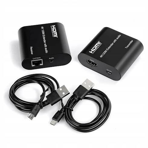 HDMI vysílač do LAN 4K@30Hz audio konektor Jack 3,5 mm PŘEVODNÍK signálu 120 m