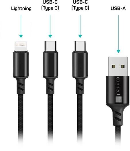 CONNECT IT Wirez 3v1, 2x USB-C, 1x Lightning