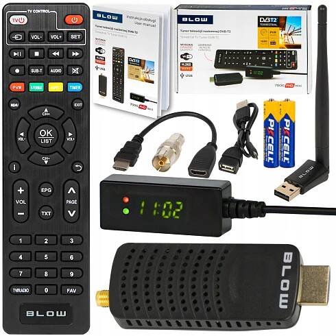 DEKODÉR DVB-T2 HEVC POZEMNÍ TV TUNER HD ANTÉNA WIFI PILOT BATERIE SET