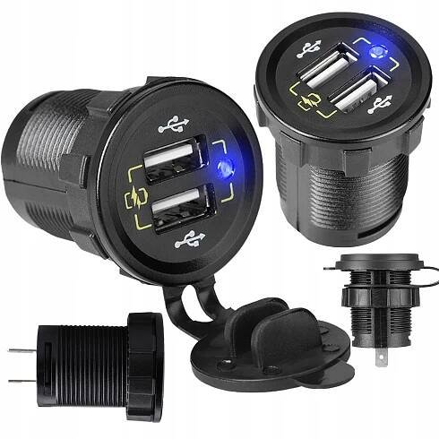 NABÍJEČKA DO AUTA MOTYCYKLA KAMPERA 2x USB 3,4A ZÁSUVKA 12V 24V