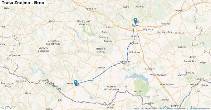 Znojmo-Brno, mapa trasy