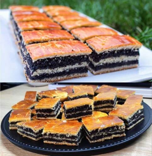 there are several different types of desserts on the table and one is cut into squares