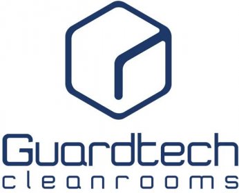 Gaurdtech Cleanrooms logo in white and dark blue