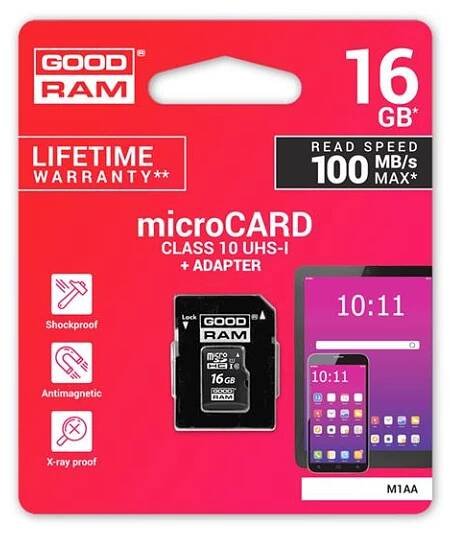 Karta paměťová GOODRAM microSD 16GB s adaptérem