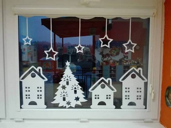 White Paper Cutout Christmas Window Decoration