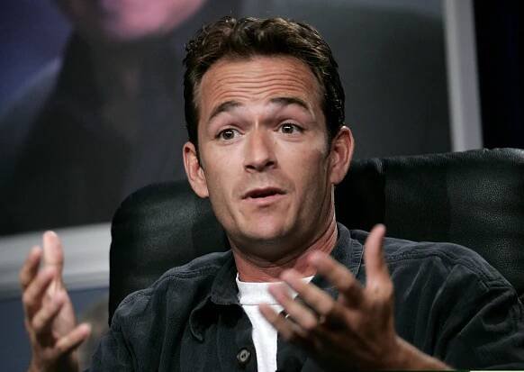 Actor Luke Perry reacts at the panel for Hallmark channel's 