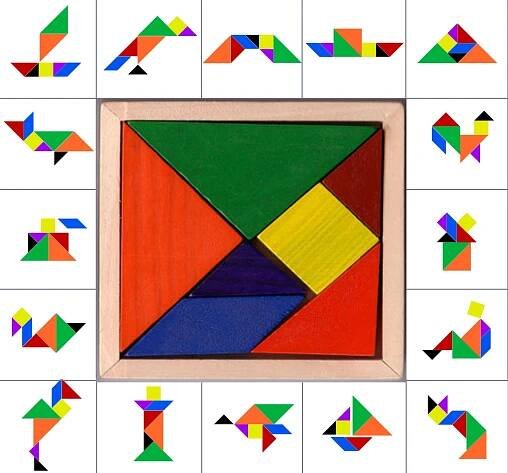 Hlavolam Tangram + 36 vzorových kartiček