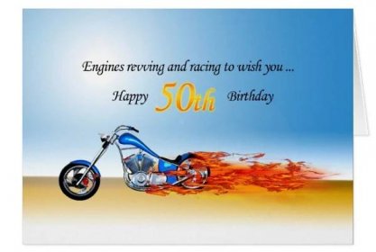 50th Birthday with a Flaming Motorcycle Card | Zazzle