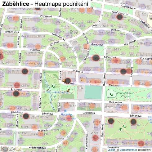 Mapa Záběhlice - Firmy v části obce.