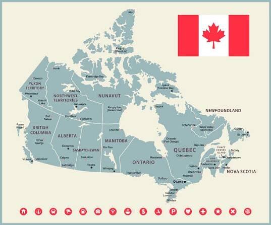 mapa kanady. retro vektorová ilustrace s navigačními ikonami - nunavut stock ilustrace