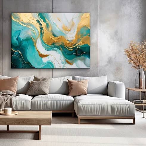 Moderní obrazy na zeď Abstrakce Mramor Textura Tyrkysová Zlatá 90x60 EAN (GTIN) 5905726884031