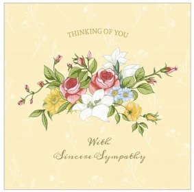 A sympathy card with a bouquet of flowers on it.