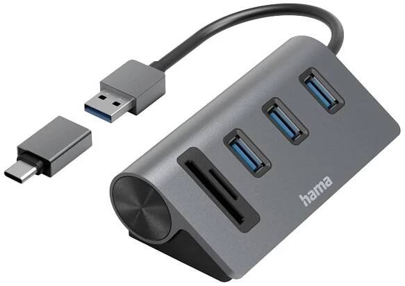Hama  5 portů USB 3.0 hub se zabudovanou čtečkou SD karet, s konektorem USB C šedá