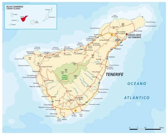 vektorová silniční mapa kanárských ostrovů tenerife - tenerife stock ilustrace
