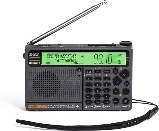 HanRongDa HRD-757 Vícepásmové rádio FM AM MW SW V.UHF AIR WB Přenosné rádio APP Control BT TF Hudební přehrávač SOS Alarm Svítilna Budík