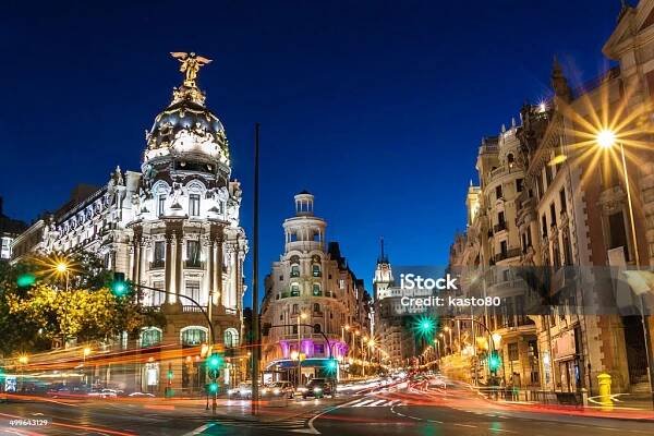 Gran Via v Madridu, Španělsko, Evropa. - Bez autorských poplatků Madrid Stock fotka