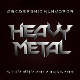 heavy metalové abecední písmo. chromovaná zkosená písmena a čísla. - heavy metal stock ilustrace