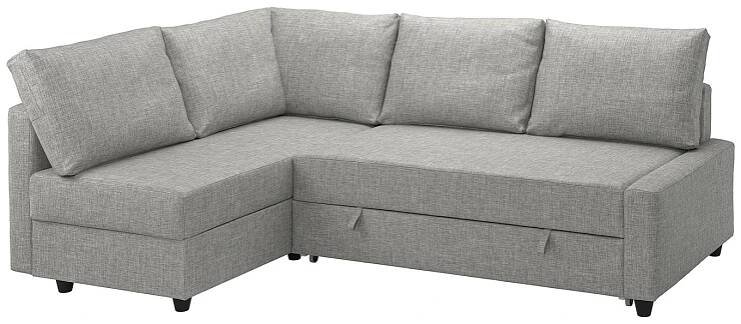 FRIHETEN Corner sofa-bed with storage - with extra back cushions/Faringe light grey