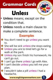 Grammar Cards – Using Unless in English - English Grammar Here