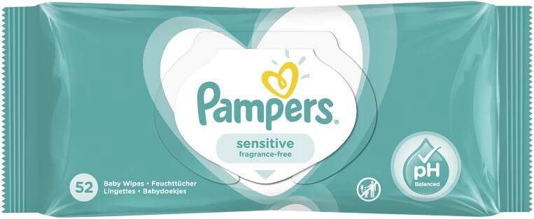 Dětské vlhčené ubrousky Pampers Sensitive, 52 ks | Medplus.cz