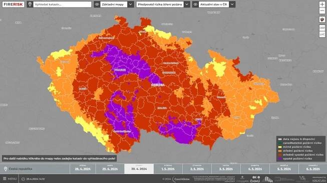 Riziko šíření požáru bude v úterý až extrémní, varují odborníci - CzechGlobe