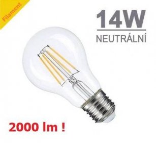 LED žárovka 14W 6xCOS Filament E27 2000lm NEUTRÁLNÍ BÍLÁ