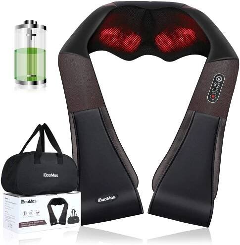 iBooMas Electric Wireless Rechargeable Shiatsu Shoulder Massager with Optional Heat