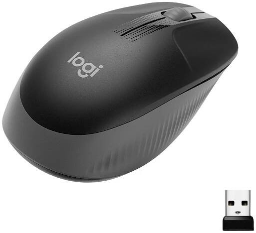 Logitech M190 optická myš, přenos bezdrátový, 3 tlačítko, 1000 dpi, antracitová