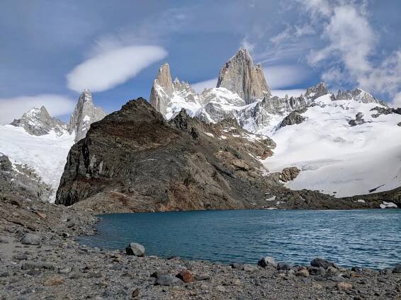 When you get over the hill, you catch your first glimpse of the gorgeous Laguna de Los Tres with Mount Fitz Roy behind it.