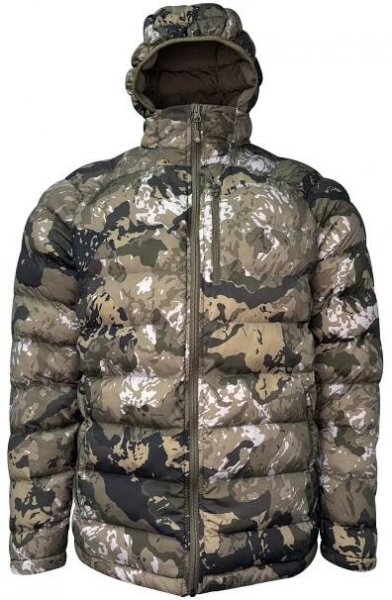 Camo puffy jacket front caza OV full zip hooded