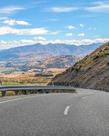 Crown Range road in summer in New Zealand looking towards Queenstown