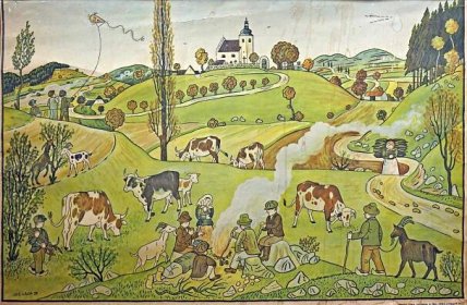 Josef Lada - Dětské hry na podzim 1937 - velký školní tisk ∆ - Umění