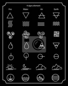 Přírodní znak prvek, oheň znamení, vodní znamení, vzduchové značky, znamení země, designový prvek, alchymie, sada moderních ikon, symbol přírody